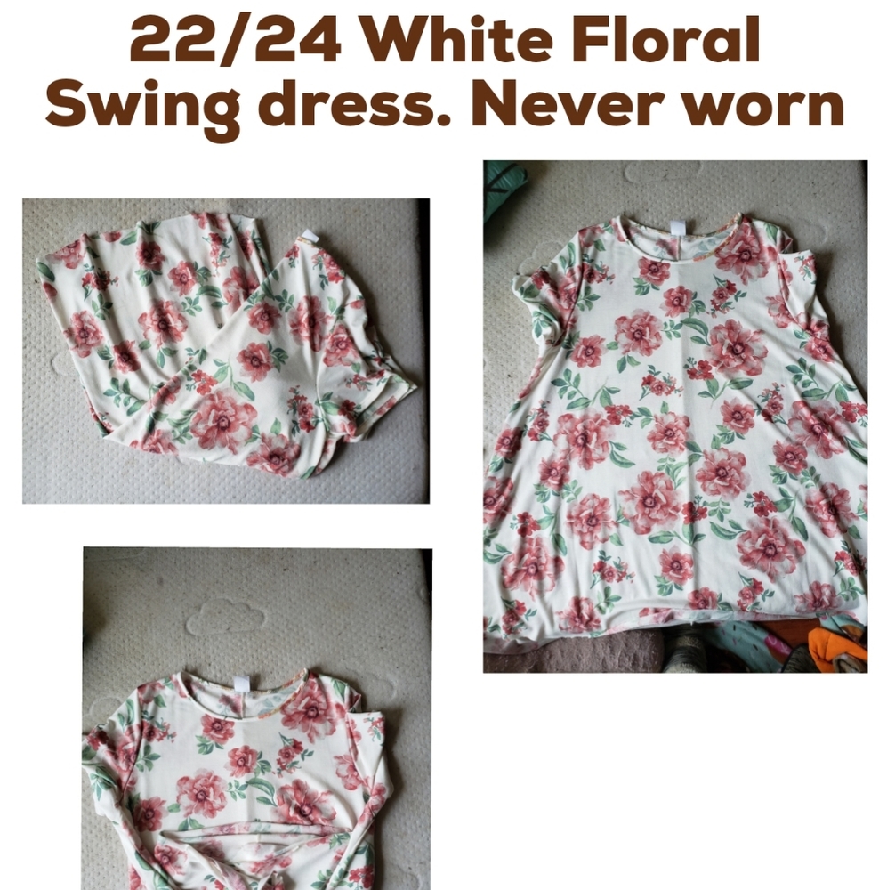Plus Size White Floral Swing Dress